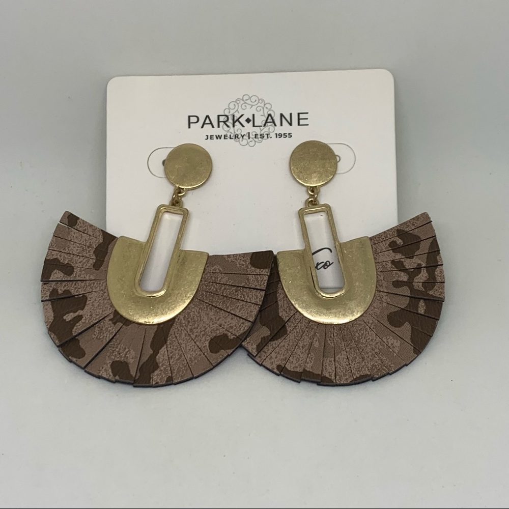NEW Park‎ Lane Jewelry CHASE Earrings Leather Camo